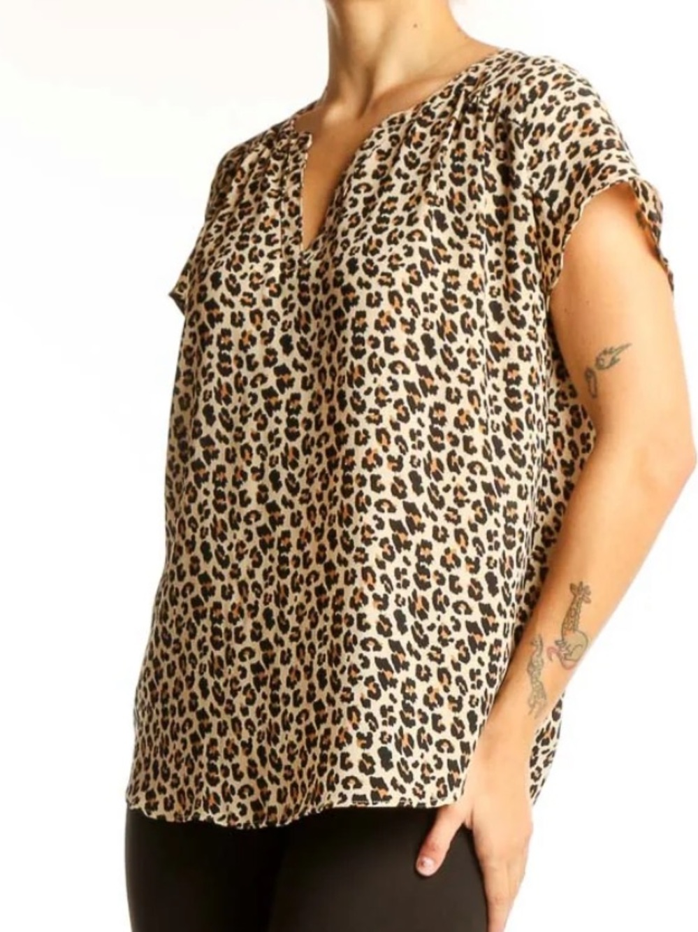 Beige Leopard Print Short Sleeve Blouse